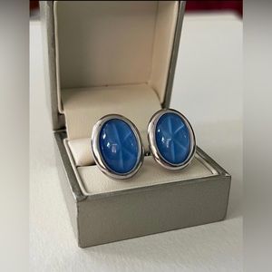 Vintage Silver Toned Cufflinks with Star Sapphire Styled Stone, North Star